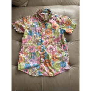 Janie & Jack Short Sleeve Poplin Shirt Size 12 Tropical Floral Pink Green Orange
